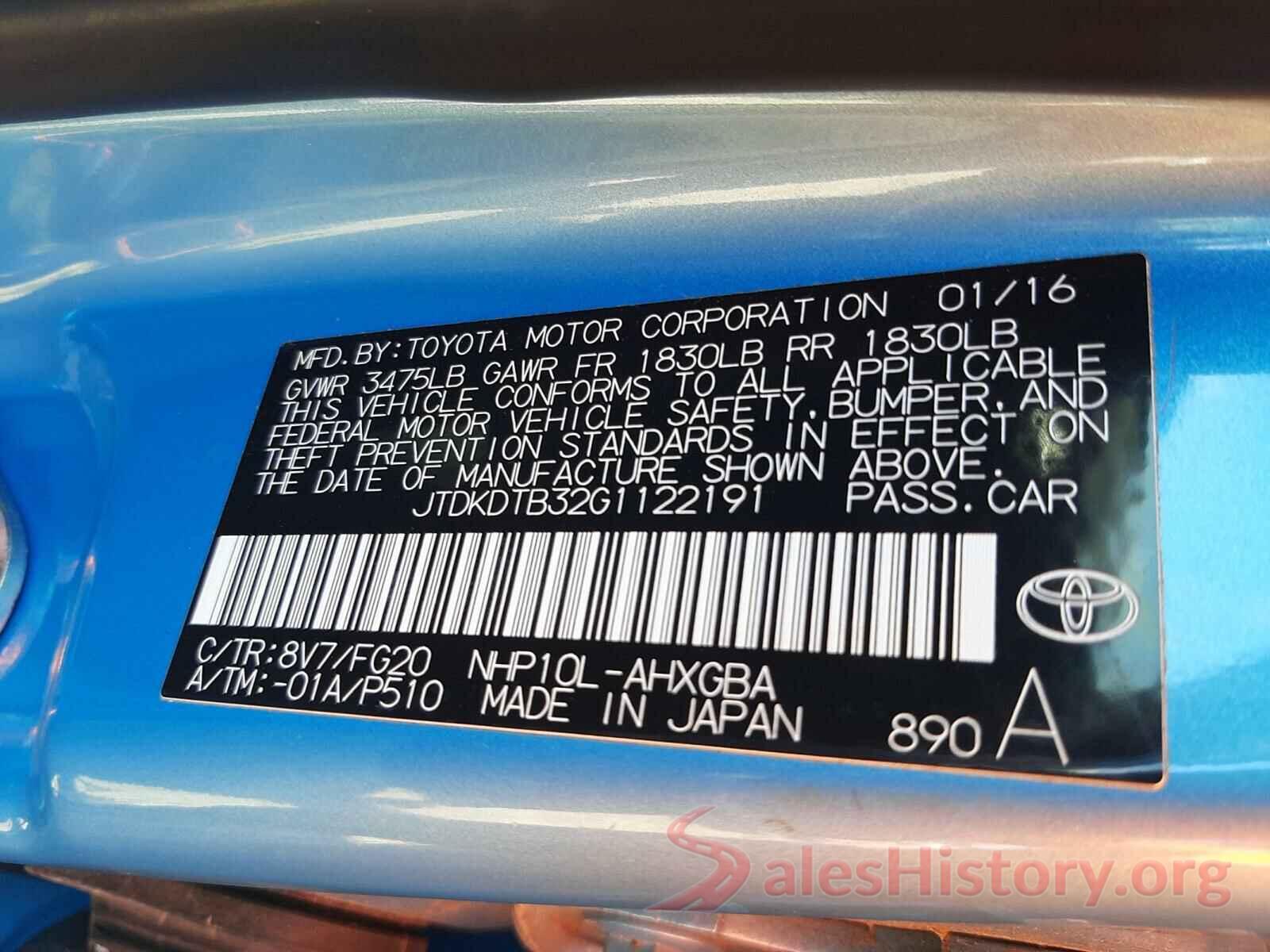 JTDKDTB32G1122191 2016 TOYOTA PRIUS