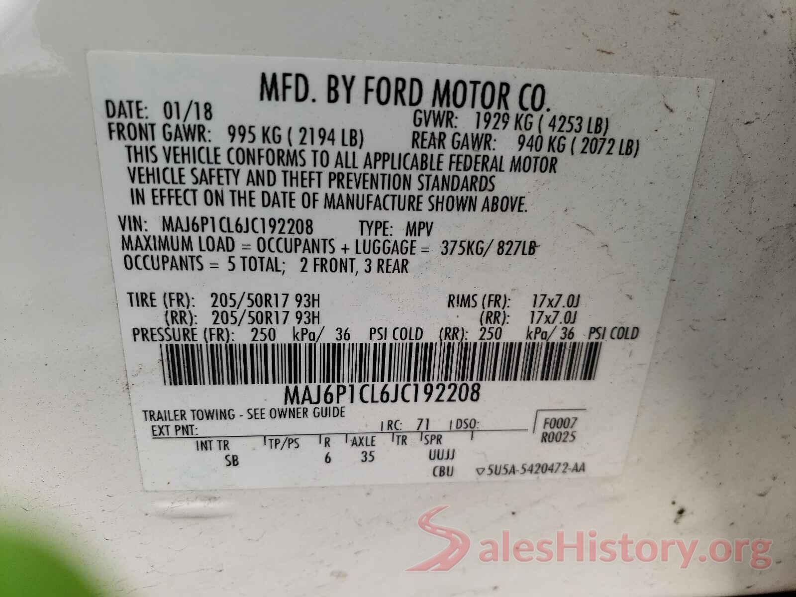 MAJ6P1CL6JC192208 2018 FORD ALL OTHER