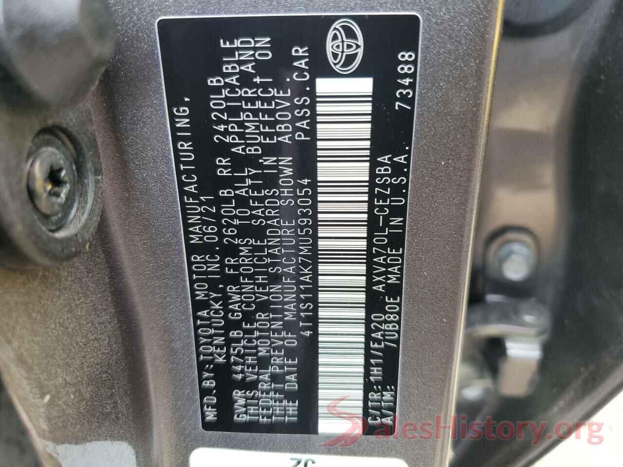 4T1S11AK7MU593054 2021 TOYOTA CAMRY