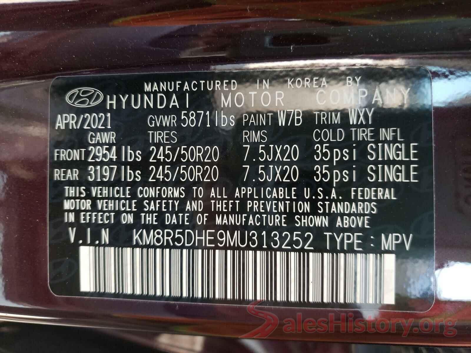 KM8R5DHE9MU313252 2021 HYUNDAI PALISADE