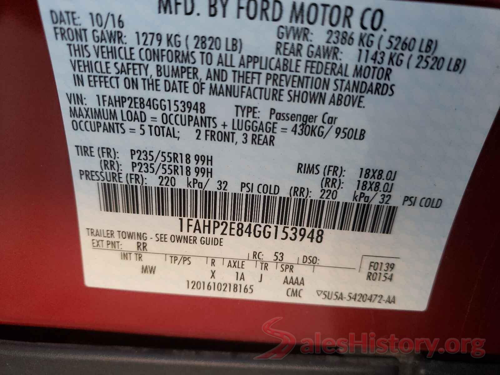 1FAHP2E84GG153948 2016 FORD TAURUS