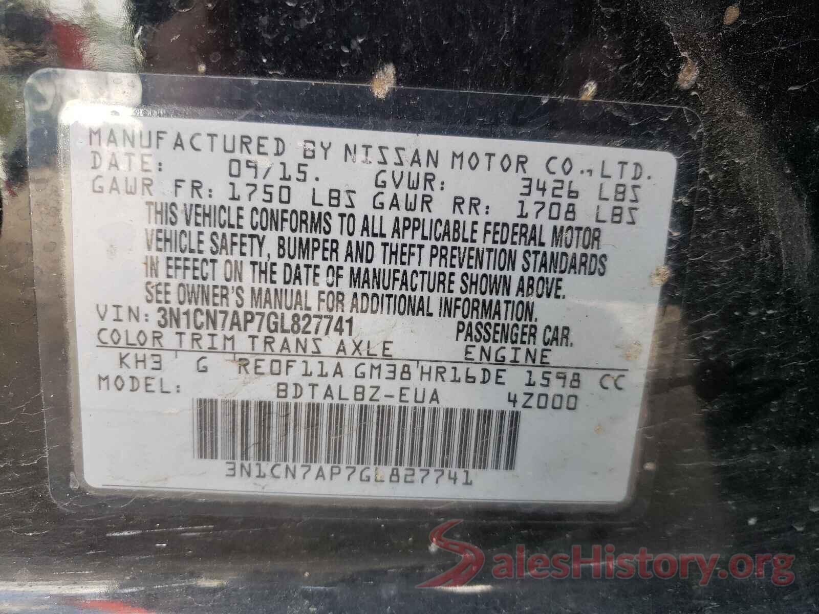 3N1CN7AP7GL827741 2016 NISSAN VERSA