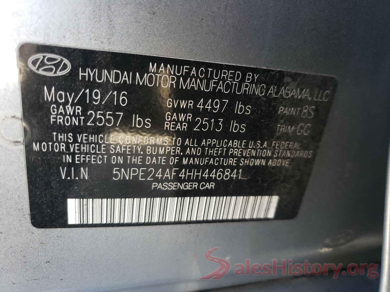 5NPE24AF4HH446841 2017 HYUNDAI SONATA