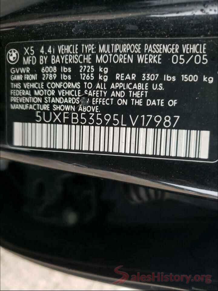 5UXFB53595LV17987 2005 BMW X5