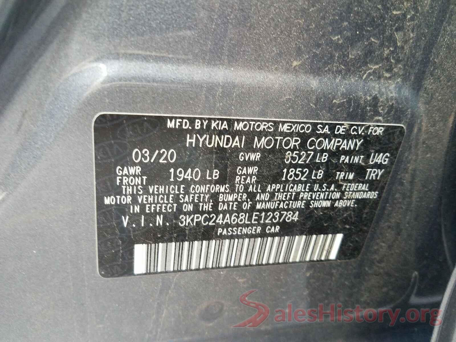 3KPC24A68LE123784 2020 HYUNDAI ACCENT