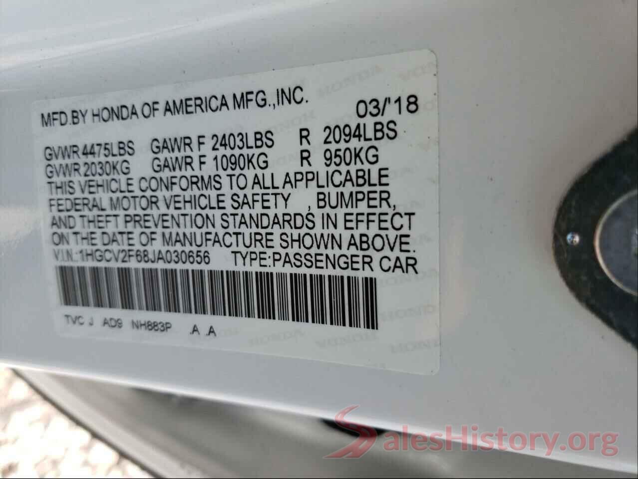 1HGCV2F68JA030656 2018 HONDA ACCORD