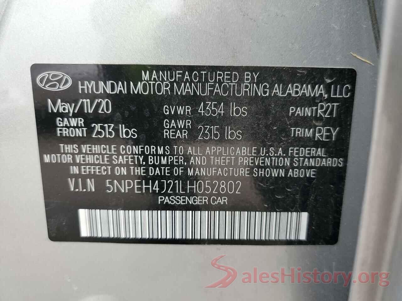 5NPEH4J21LH052802 2020 HYUNDAI SONATA