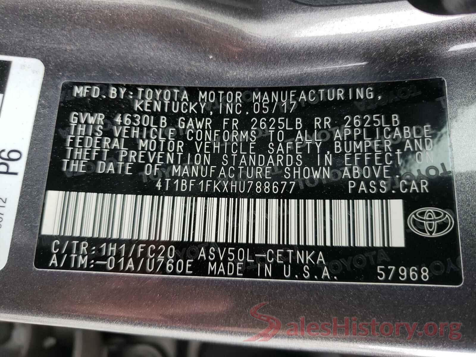 4T1BF1FKXHU788677 2017 TOYOTA CAMRY