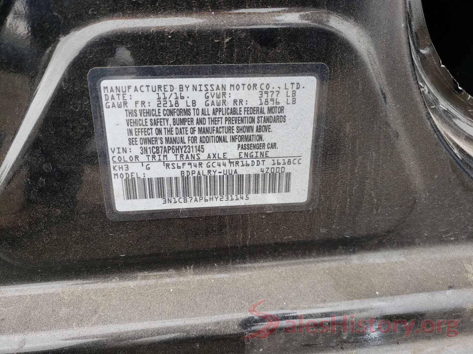 3N1CB7AP6HY231145 2017 NISSAN SENTRA