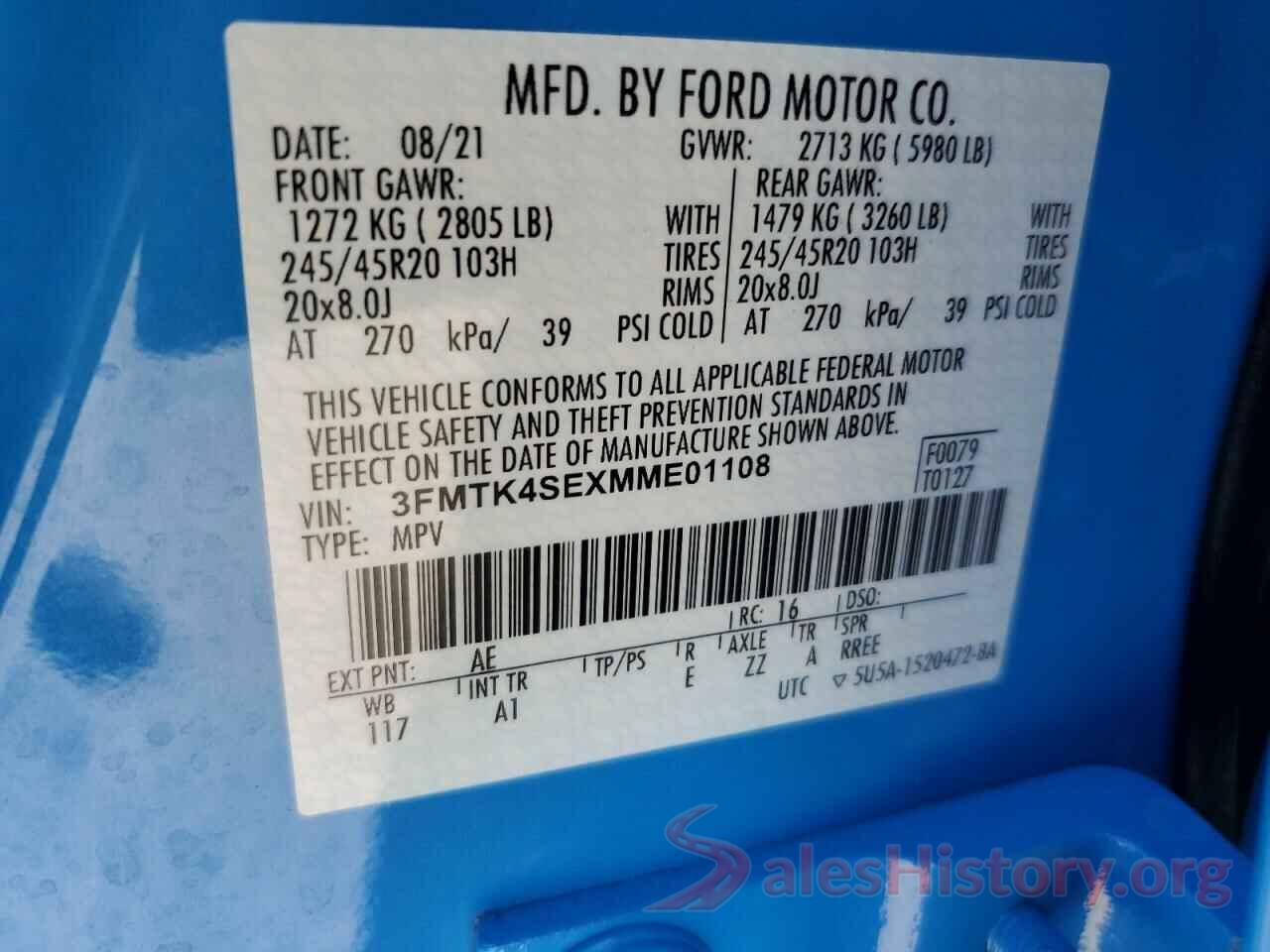 3FMTK4SEXMME01108 2021 FORD MUSTANG