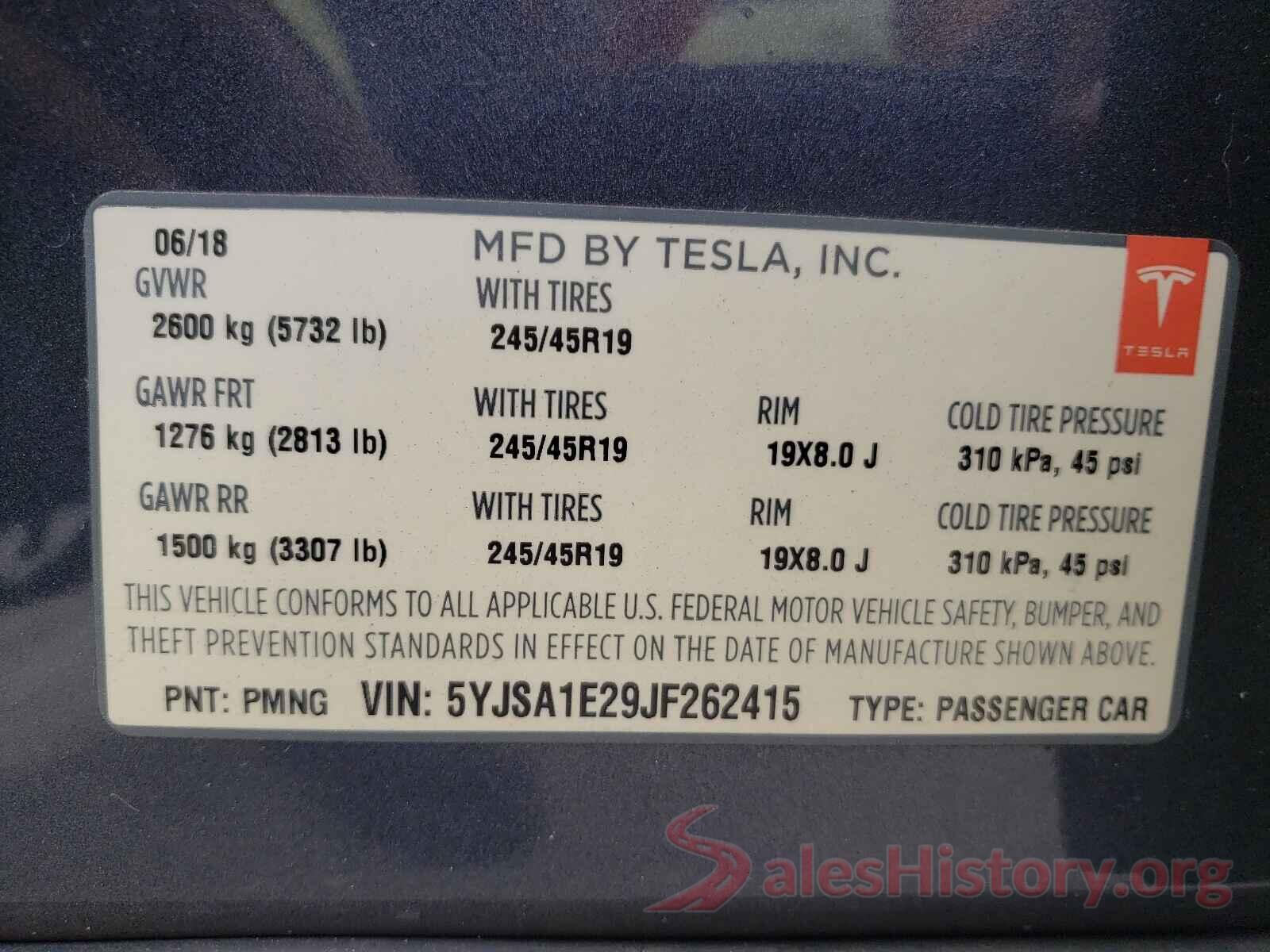 5YJSA1E29JF262415 2018 TESLA MODEL S