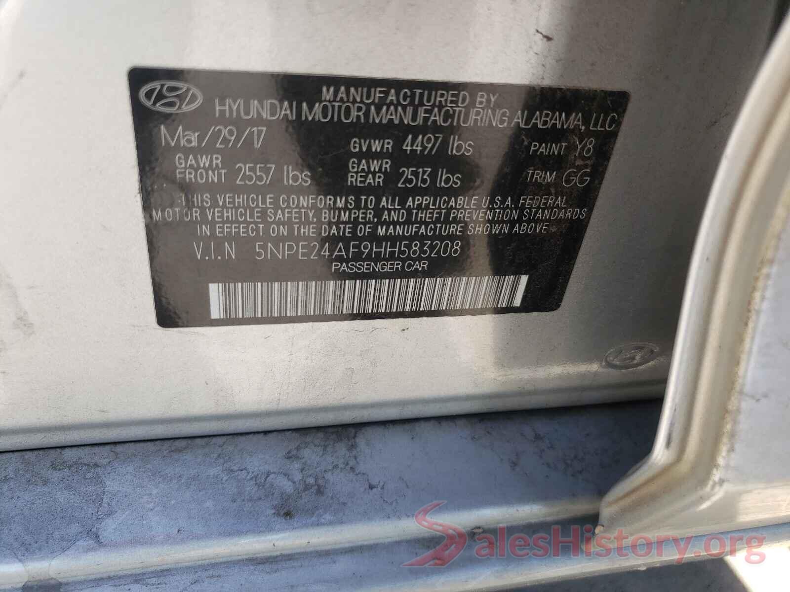 5NPE24AF9HH583208 2017 HYUNDAI SONATA