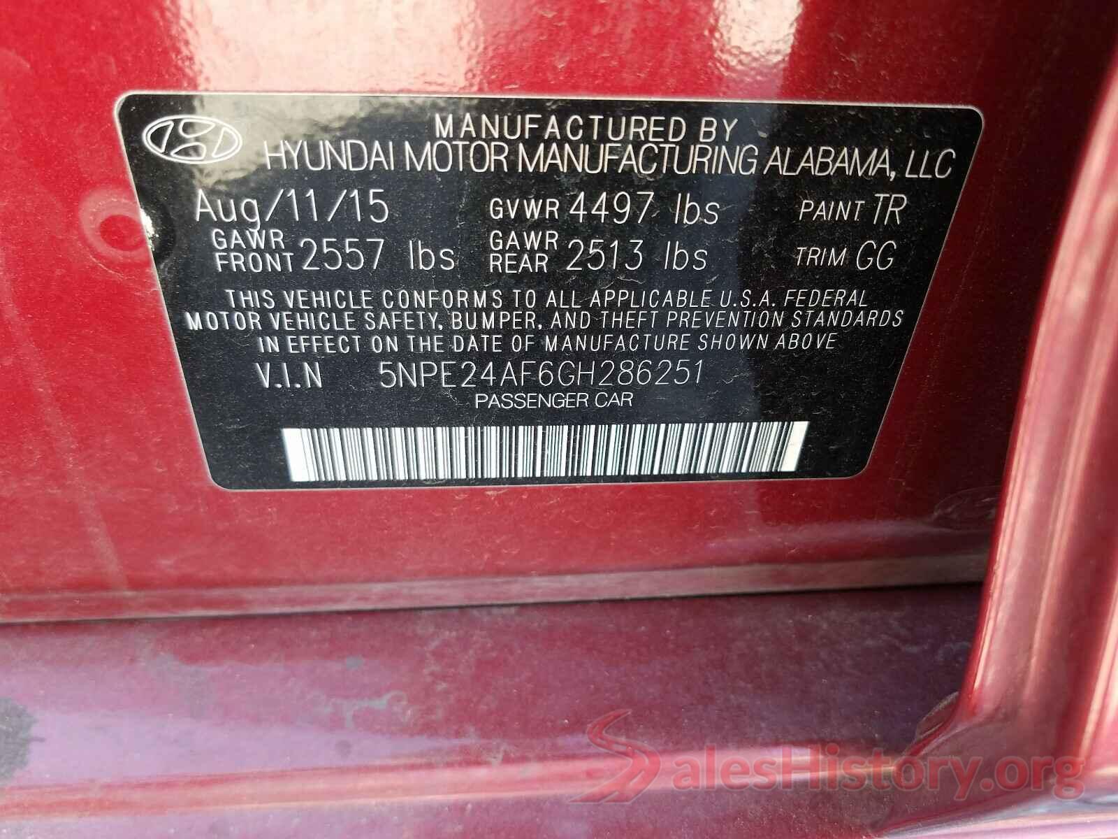 5NPE24AF6GH286251 2016 HYUNDAI SONATA