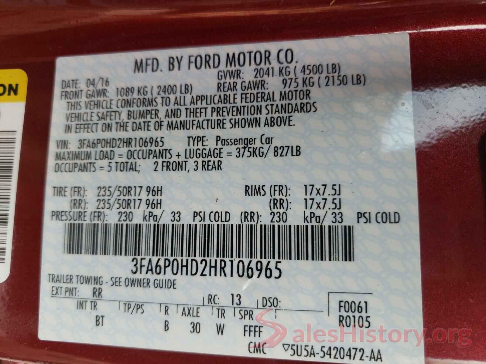 3FA6P0HD2HR106965 2017 FORD FUSION