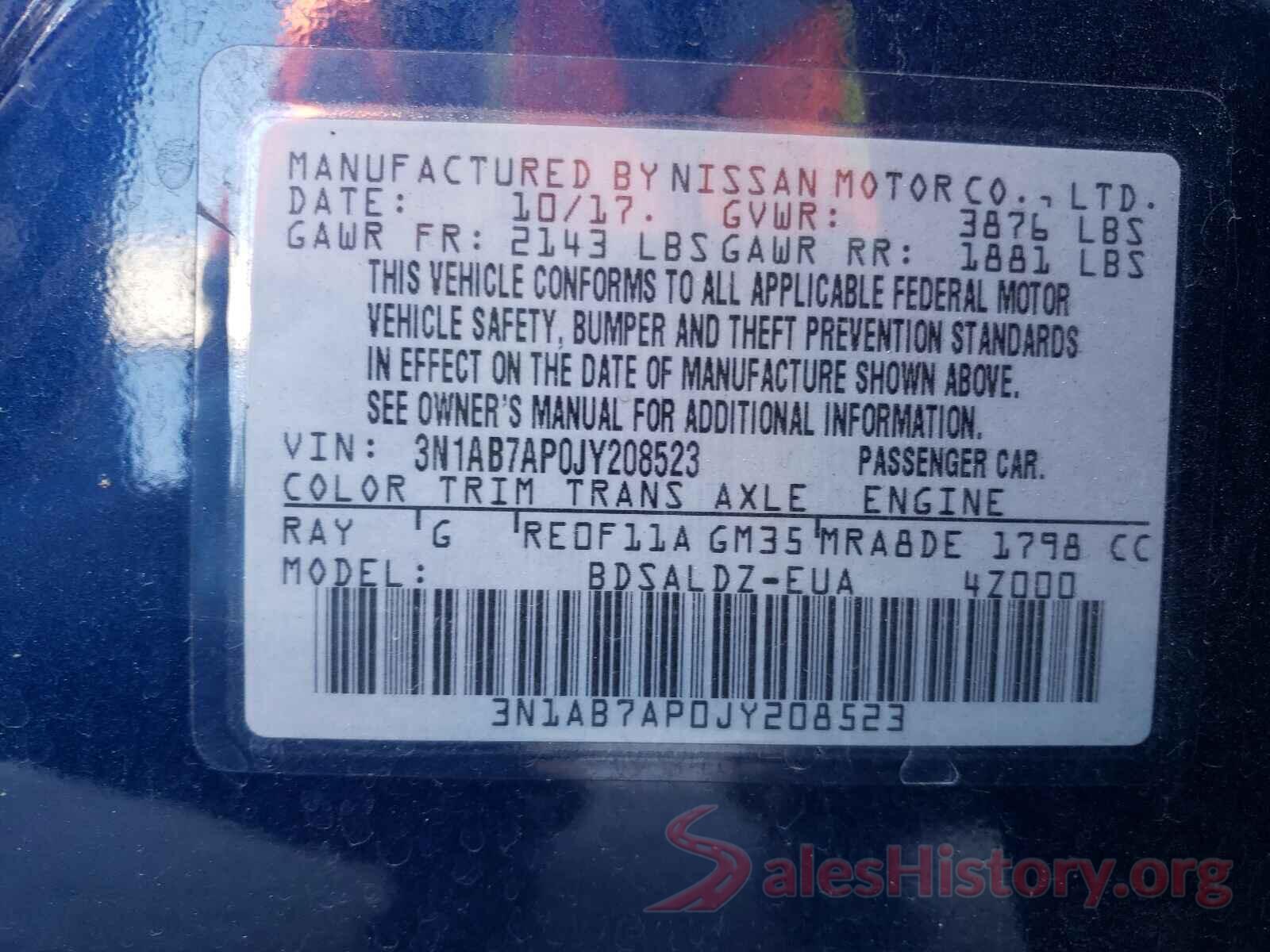 3N1AB7AP0JY208523 2018 NISSAN SENTRA