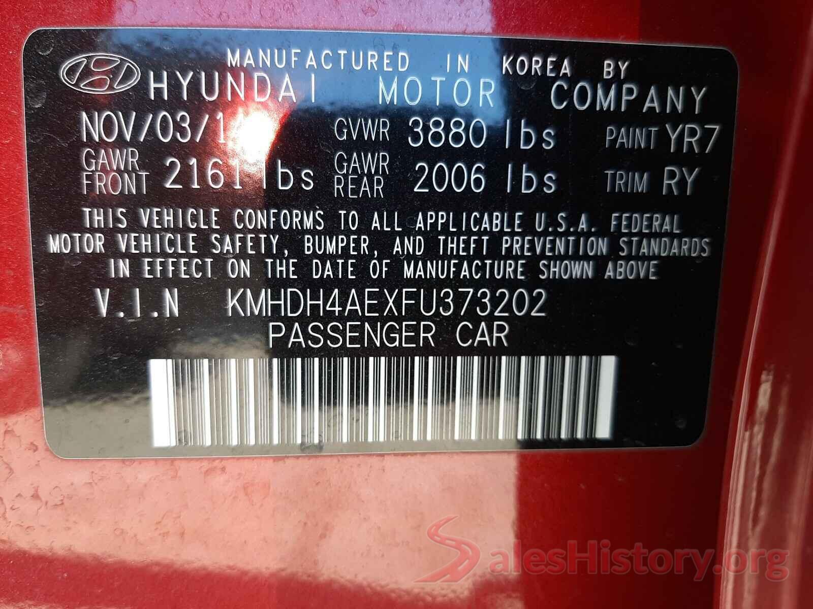 KMHDH4AEXFU373202 2015 HYUNDAI ELANTRA