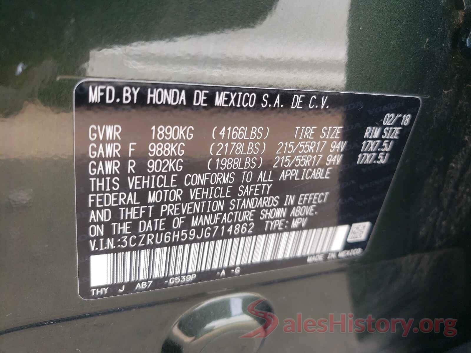 3CZRU6H59JG714862 2018 HONDA HR-V