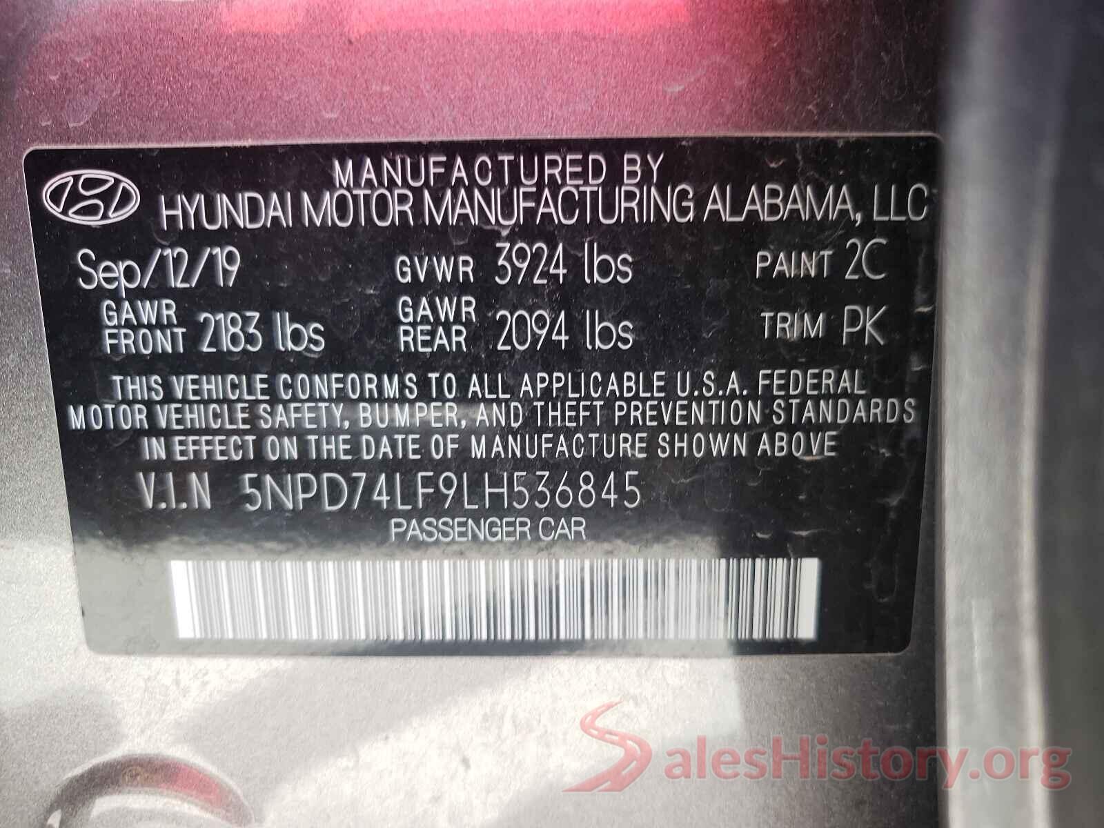 5NPD74LF9LH536845 2020 HYUNDAI ELANTRA