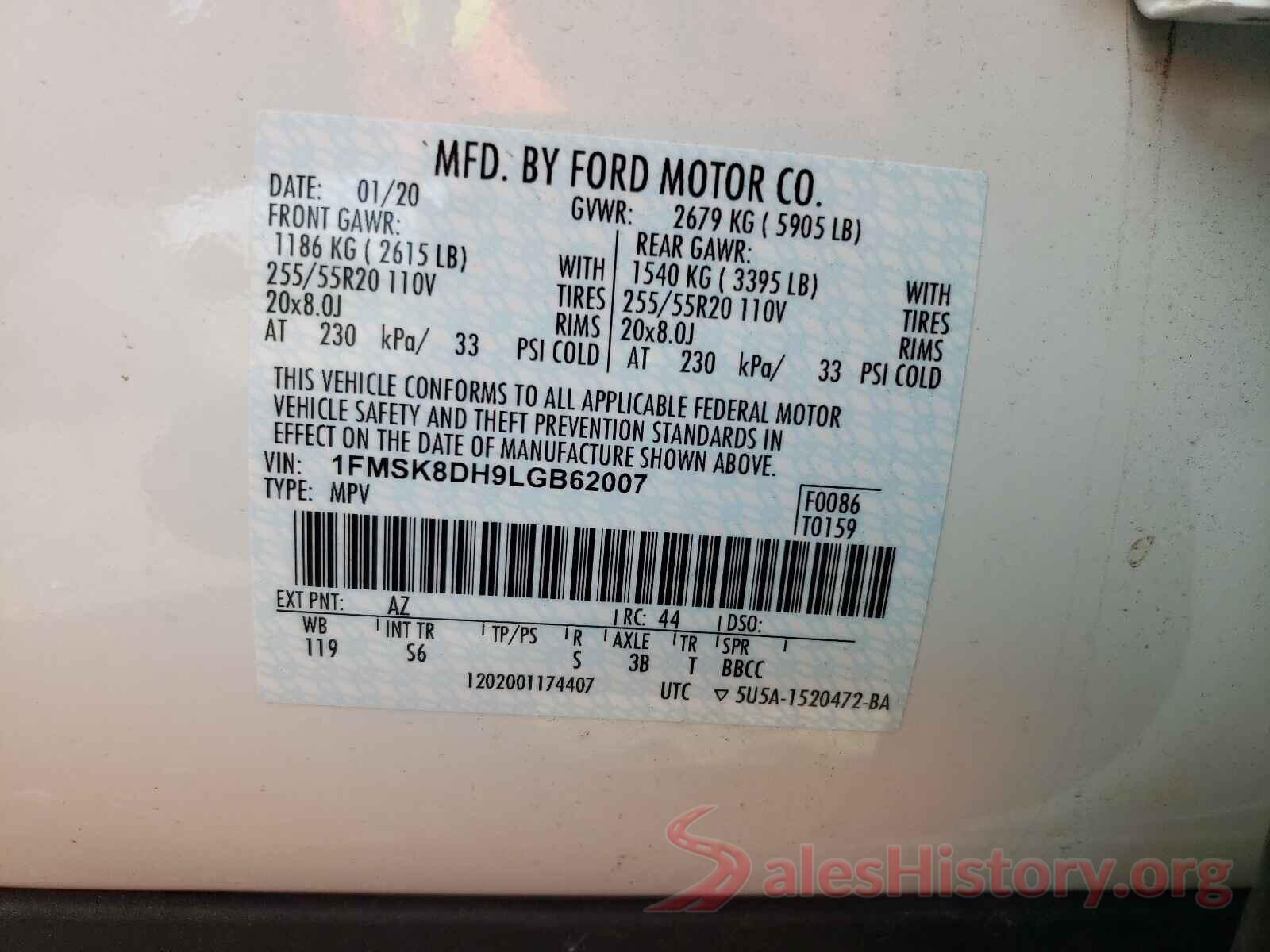 1FMSK8DH9LGB62007 2020 FORD EXPLORER