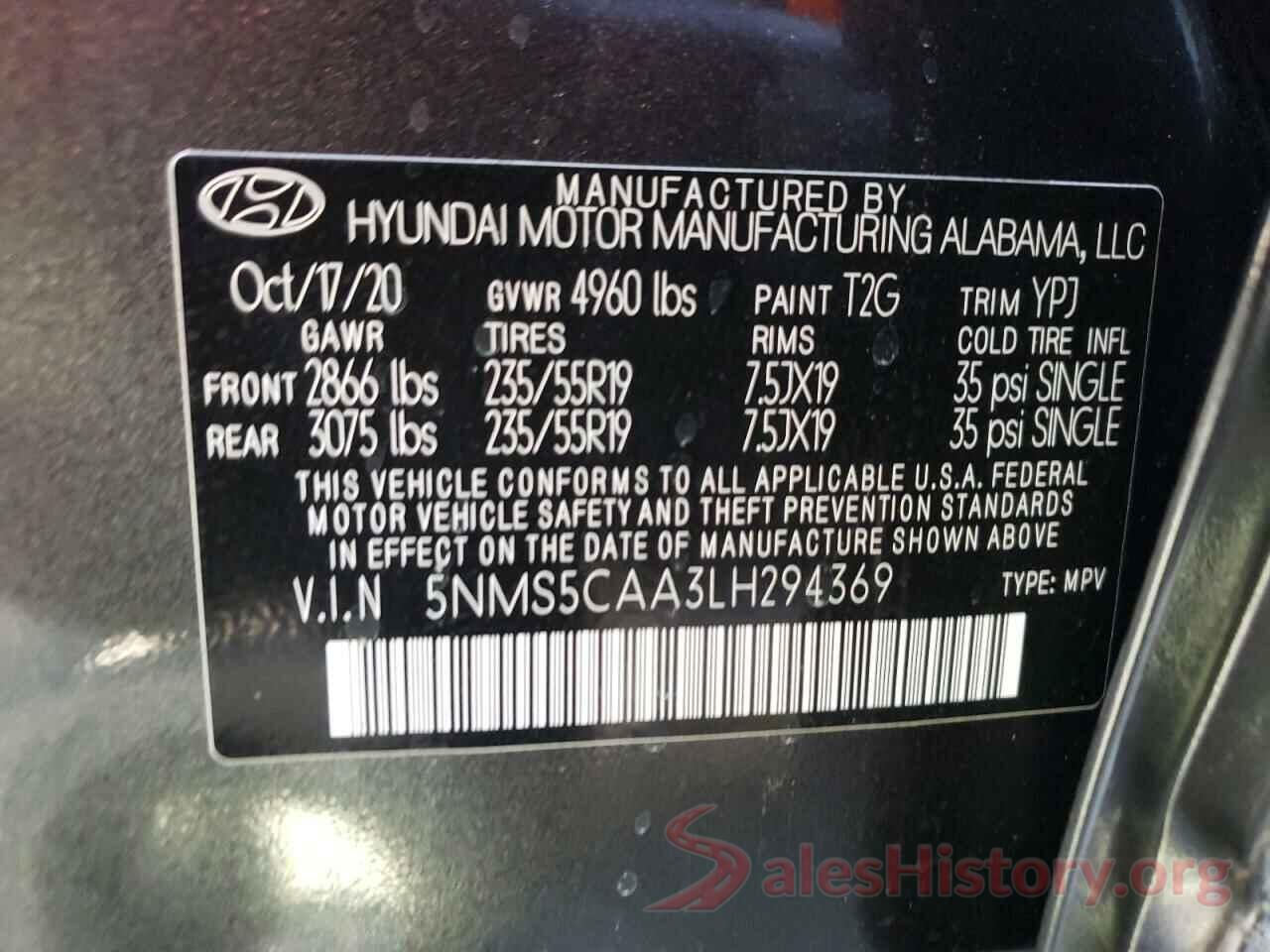 5NMS5CAA3LH294369 2020 HYUNDAI SANTA FE