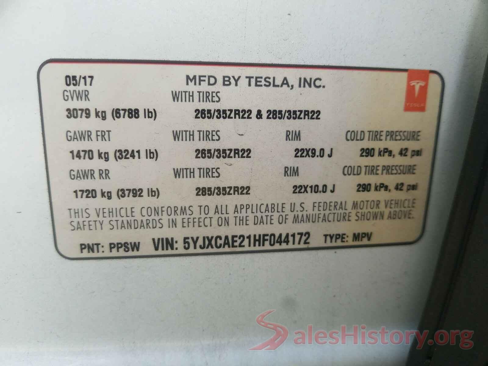 5YJXCAE21HF044172 2017 TESLA MODEL X