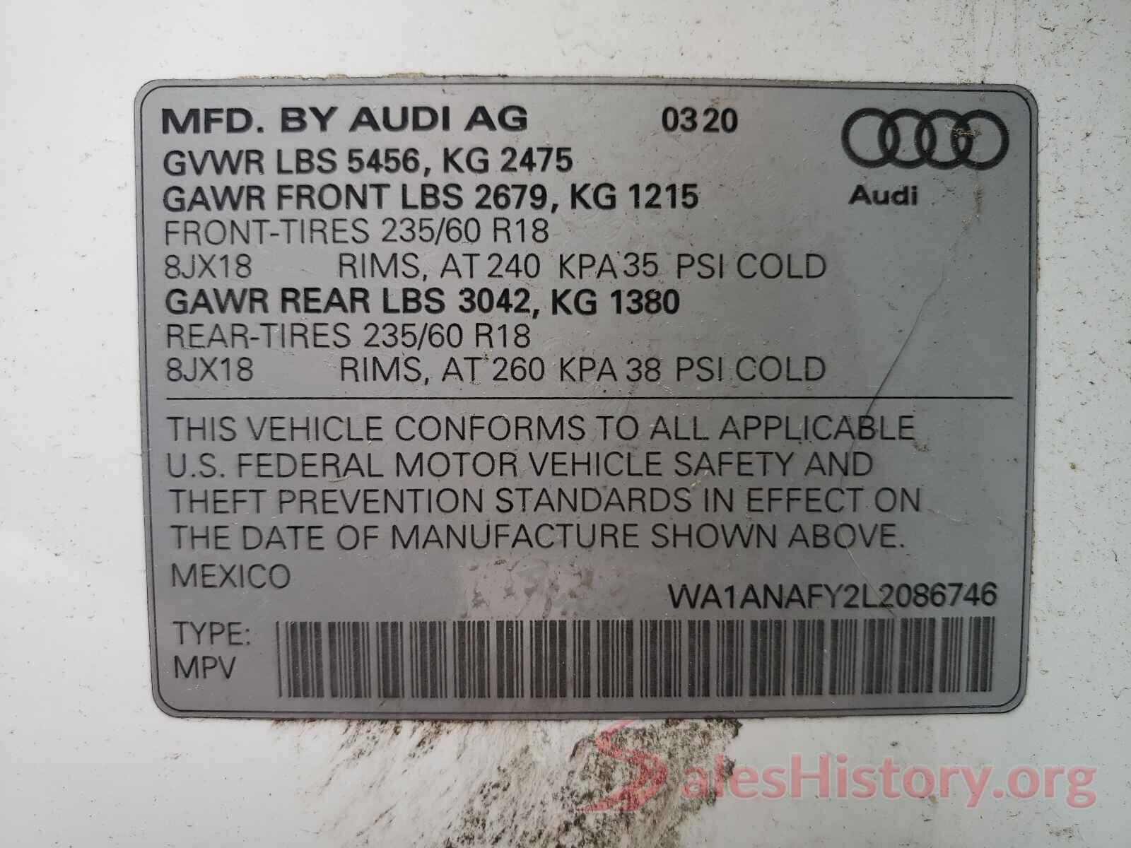 WA1ANAFY2L2086746 2020 AUDI Q5