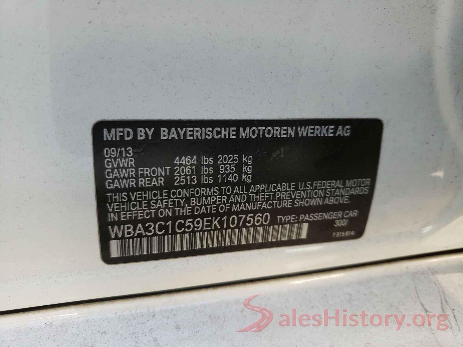 WBA3C1C59EK107560 2014 BMW 3 SERIES