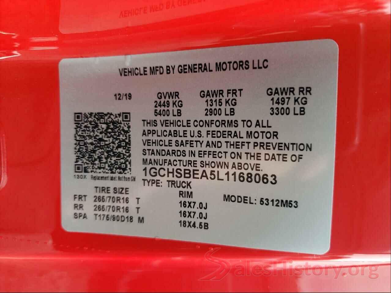 1GCHSBEA5L1168063 2020 CHEVROLET COLORADO