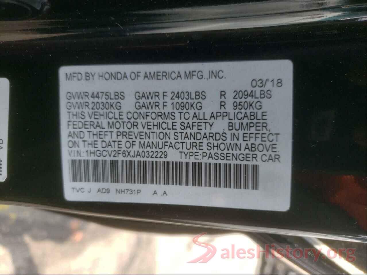 1HGCV2F6XJA032229 2018 HONDA ACCORD