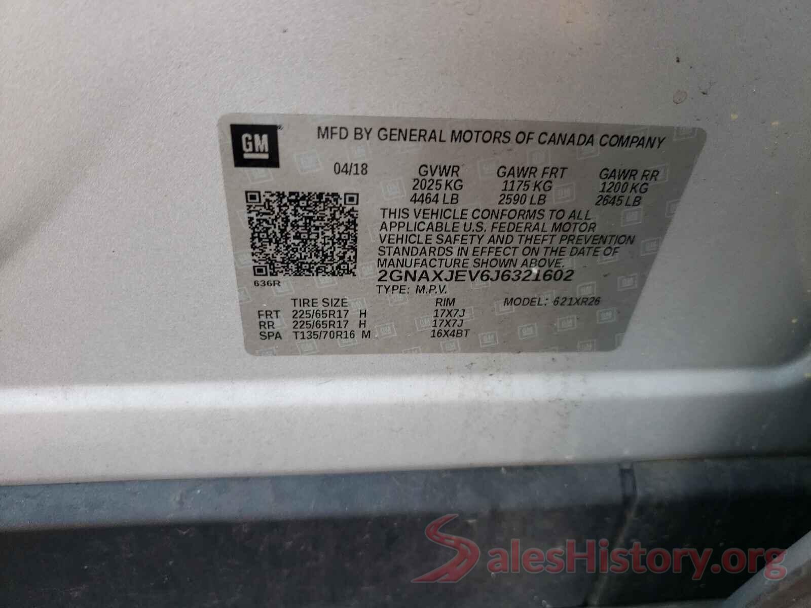 2GNAXJEV6J6321602 2018 CHEVROLET EQUINOX