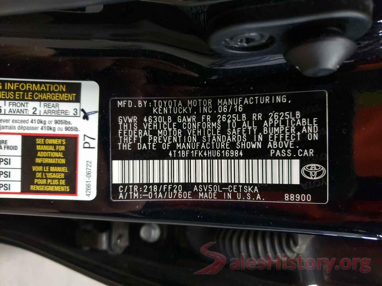 4T1BF1FK4HU616984 2017 TOYOTA CAMRY