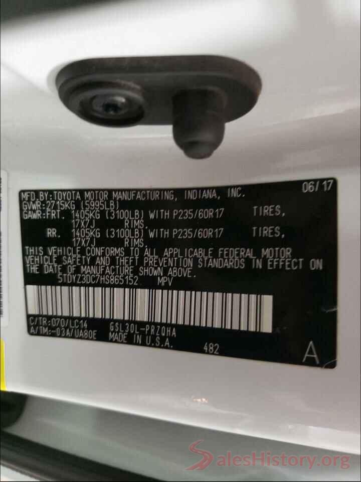 5TDYZ3DC7HS865152 2017 TOYOTA SIENNA