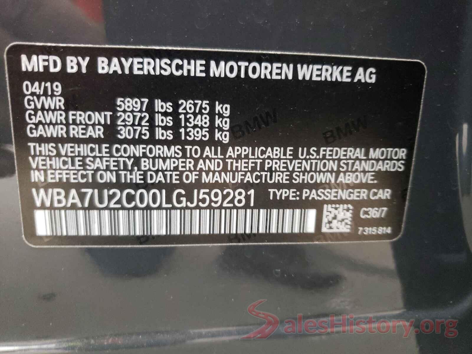 WBA7U2C00LGJ59281 2020 BMW 7 SERIES