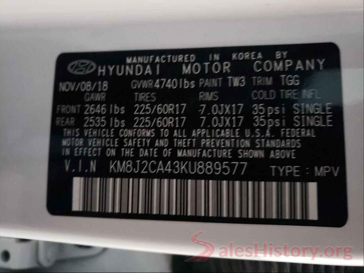 KM8J2CA43KU889577 2019 HYUNDAI TUCSON