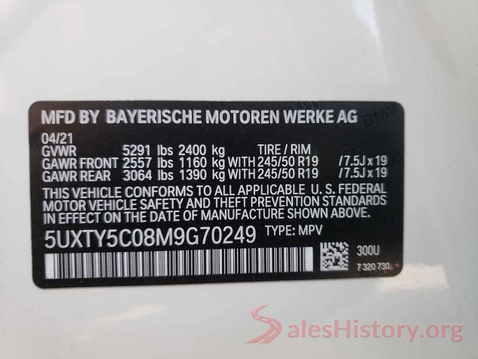 5UXTY5C08M9G70249 2021 BMW X3