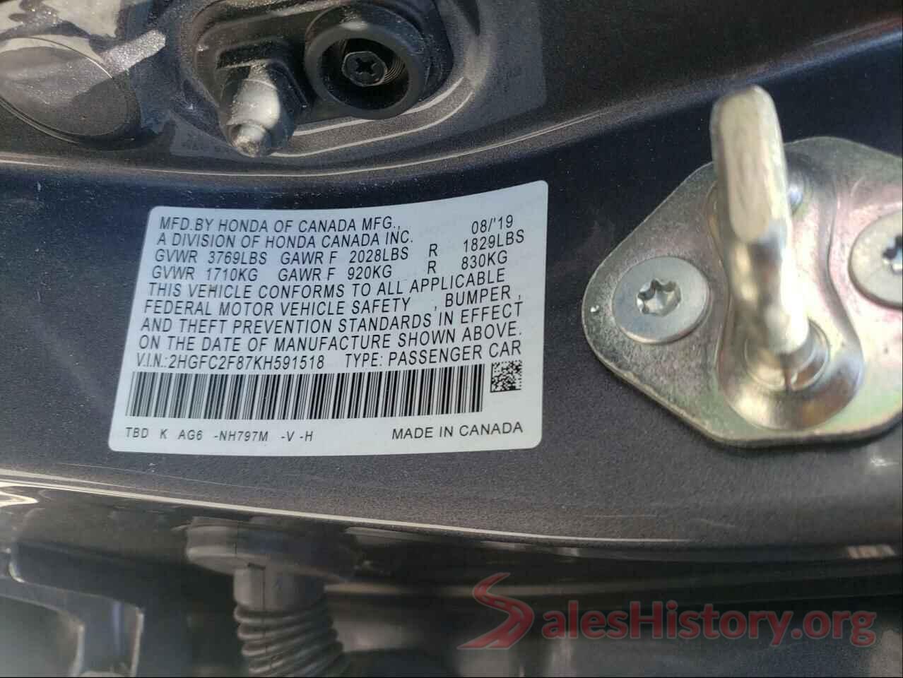 2HGFC2F87KH591518 2019 HONDA CIVIC