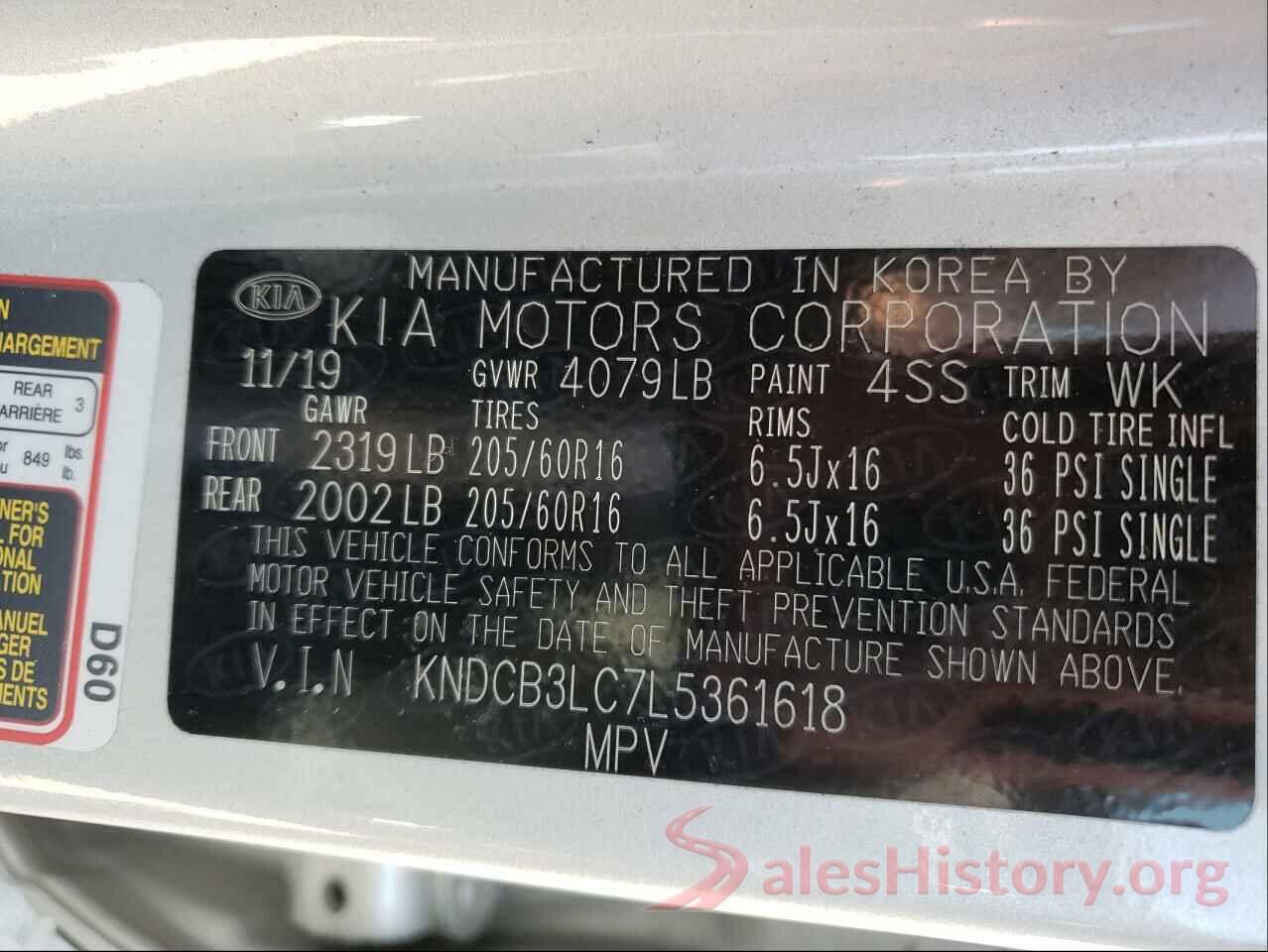 KNDCB3LC7L5361618 2020 KIA NIRO