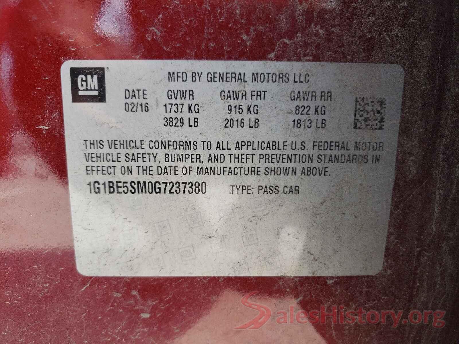 1G1BE5SM0G7237380 2016 CHEVROLET CRUZE