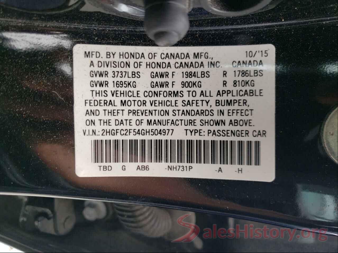 2HGFC2F54GH504977 2016 HONDA CIVIC