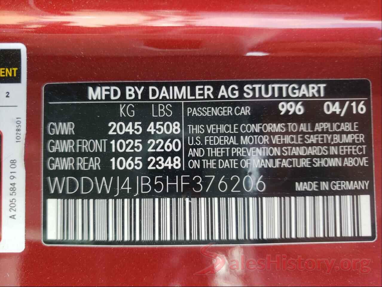 WDDWJ4JB5HF376206 2017 MERCEDES-BENZ C-CLASS