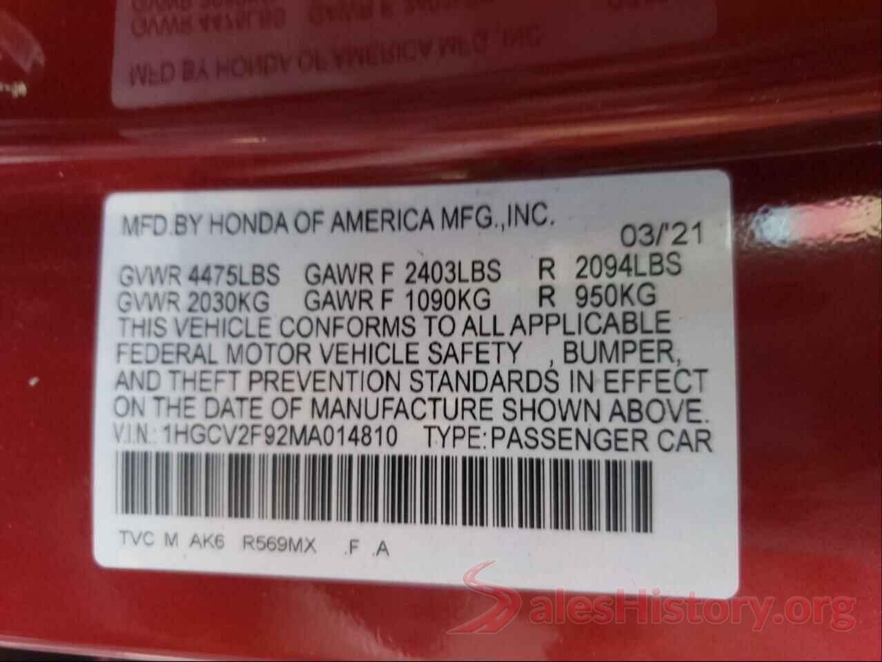 1HGCV2F92MA014810 2021 HONDA ACCORD