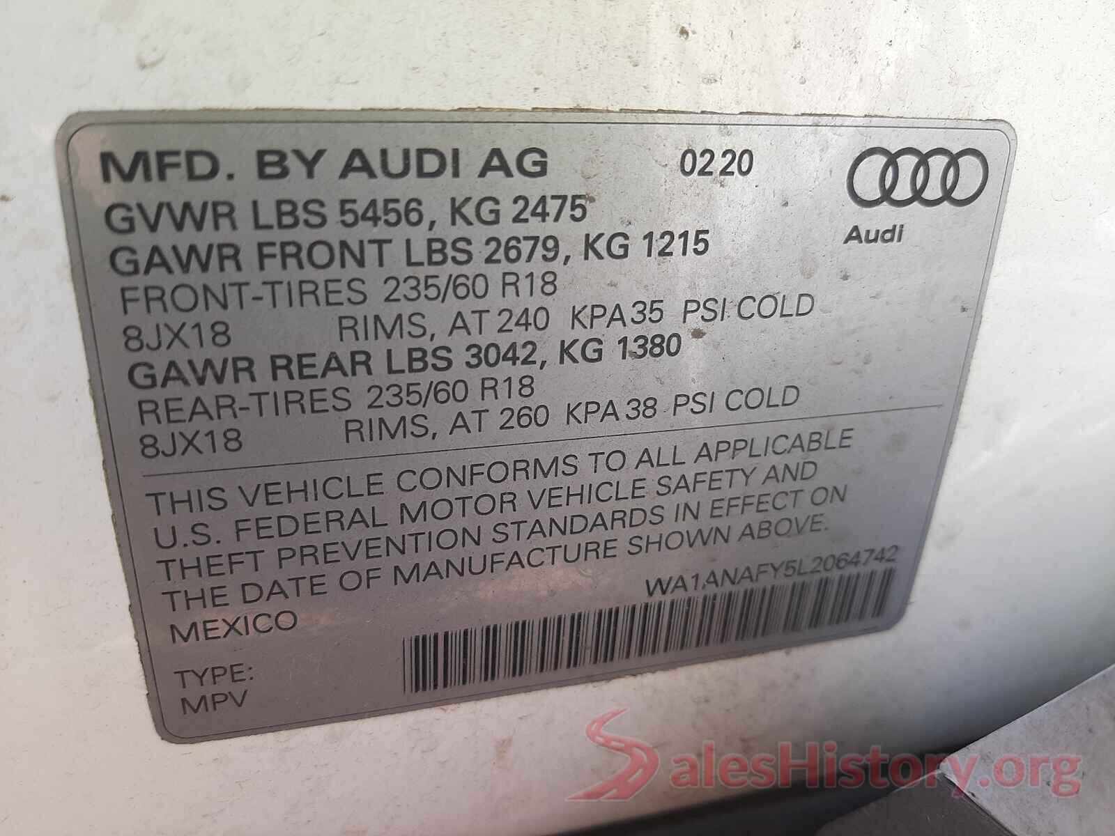 WA1ANAFY5L2064742 2020 AUDI Q5