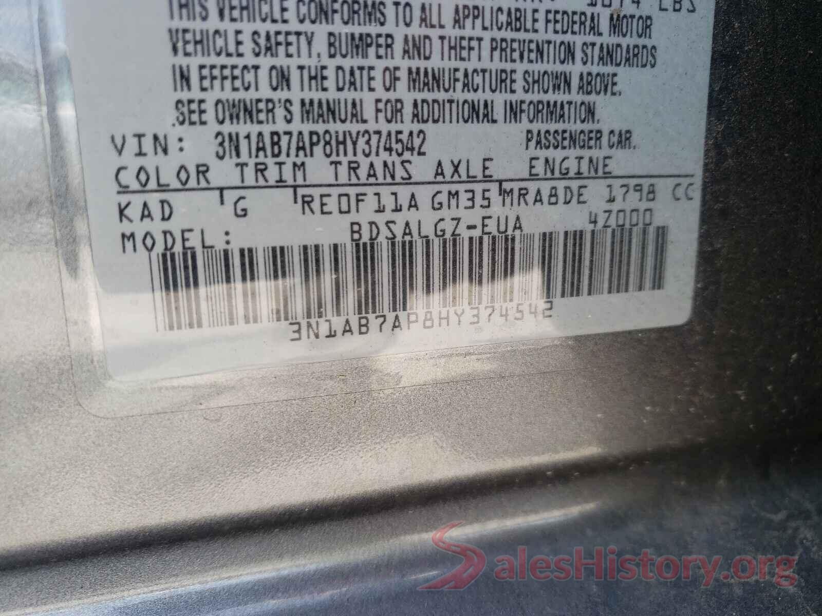 3N1AB7AP8HY374542 2017 NISSAN SENTRA