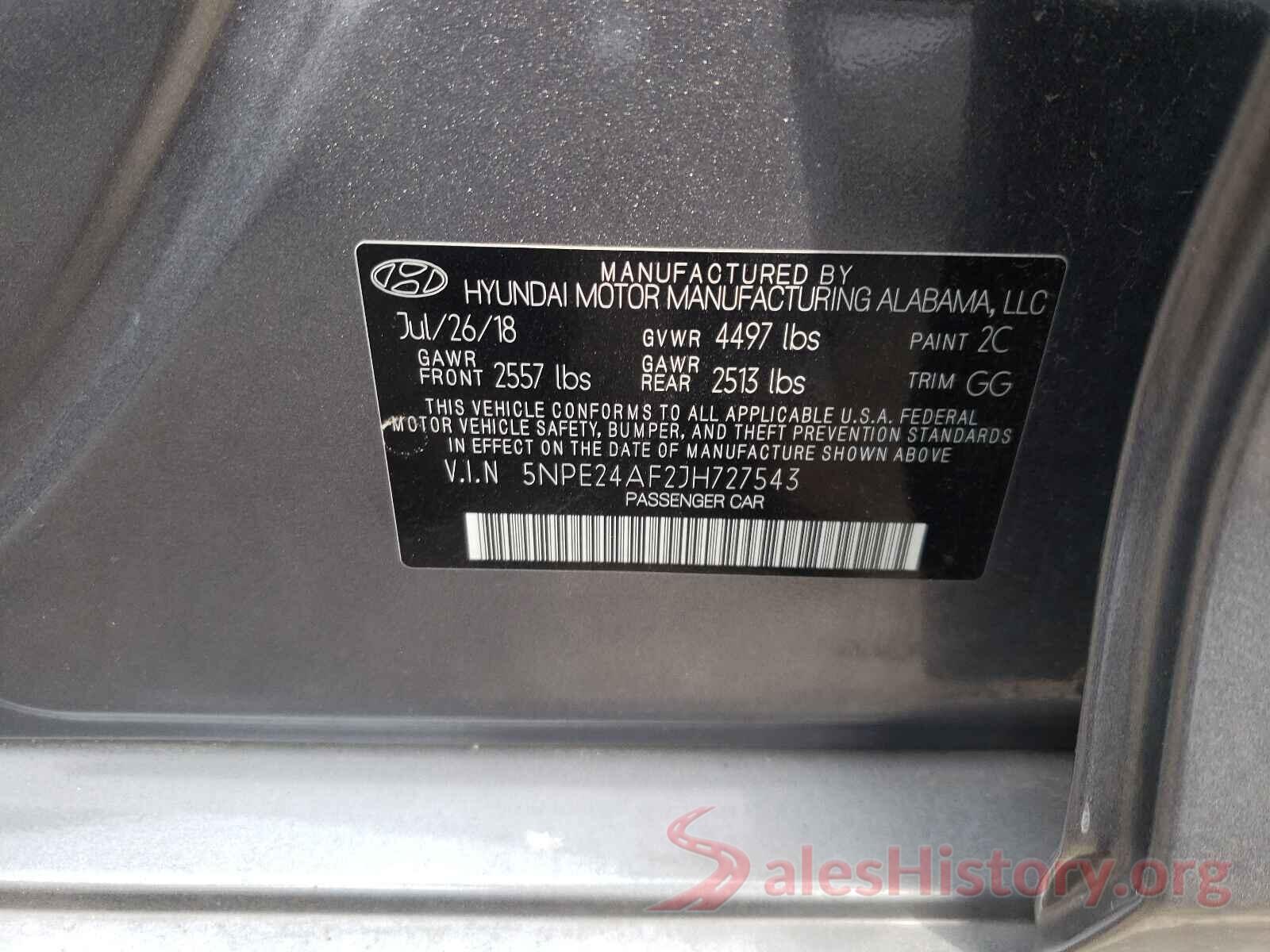 5NPE24AF2JH727543 2018 HYUNDAI SONATA