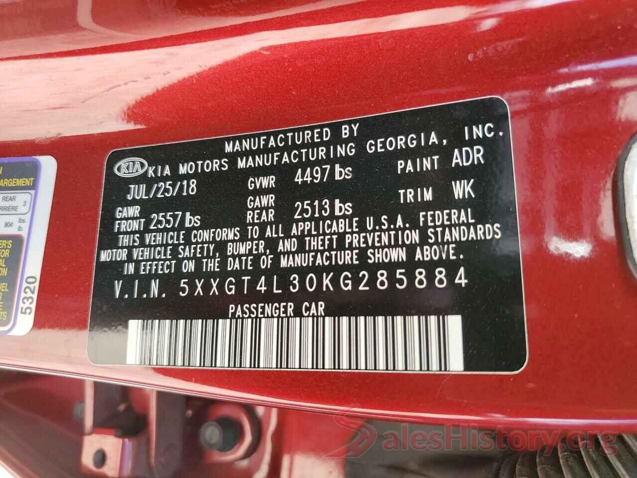 5XXGT4L30KG285884 2019 KIA OPTIMA