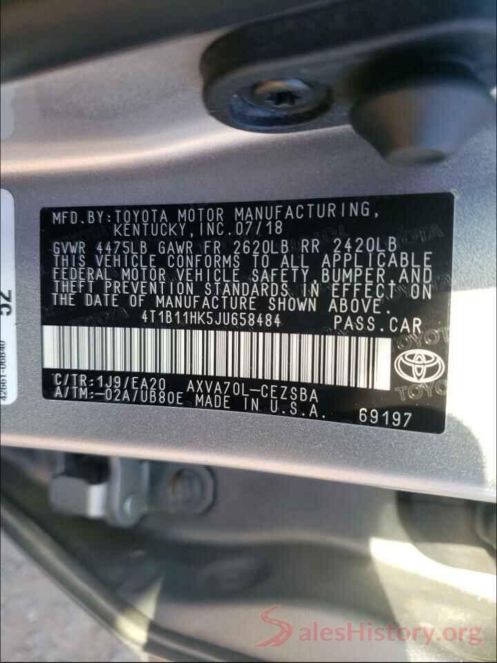 4T1B11HK5JU658484 2018 TOYOTA CAMRY