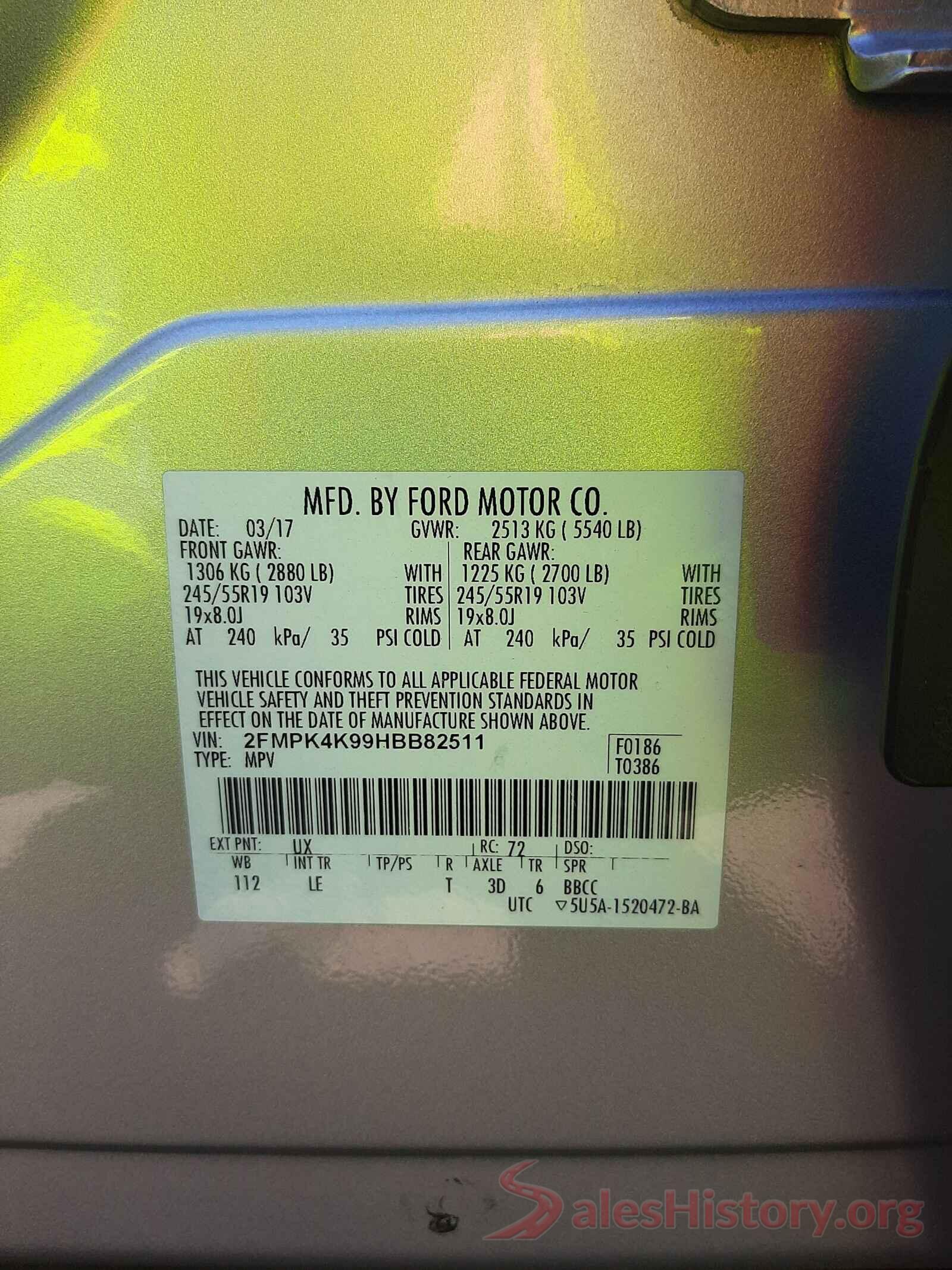 2FMPK4K99HBB82511 2017 FORD EDGE