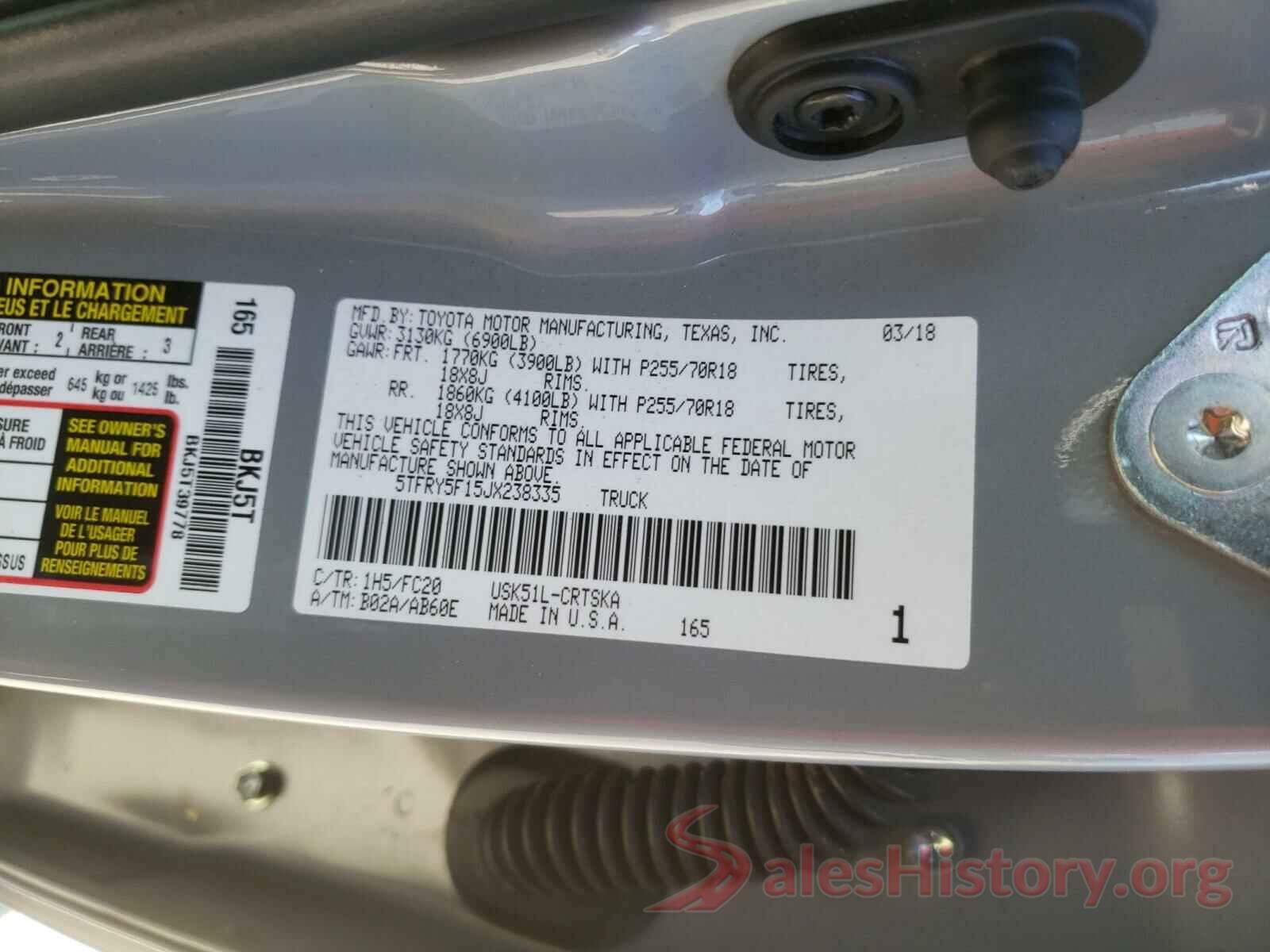 5TFRY5F15JX238335 2018 TOYOTA TUNDRA