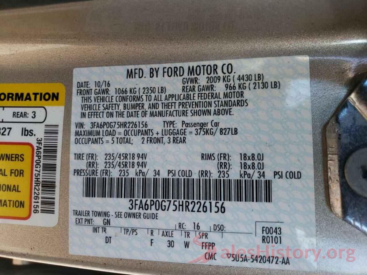 3FA6P0G75HR226156 2017 FORD FUSION