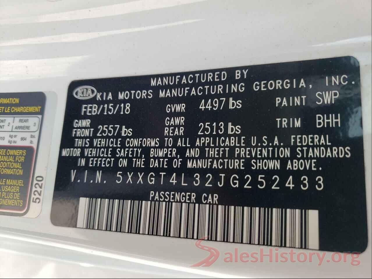 5XXGT4L32JG252433 2018 KIA OPTIMA